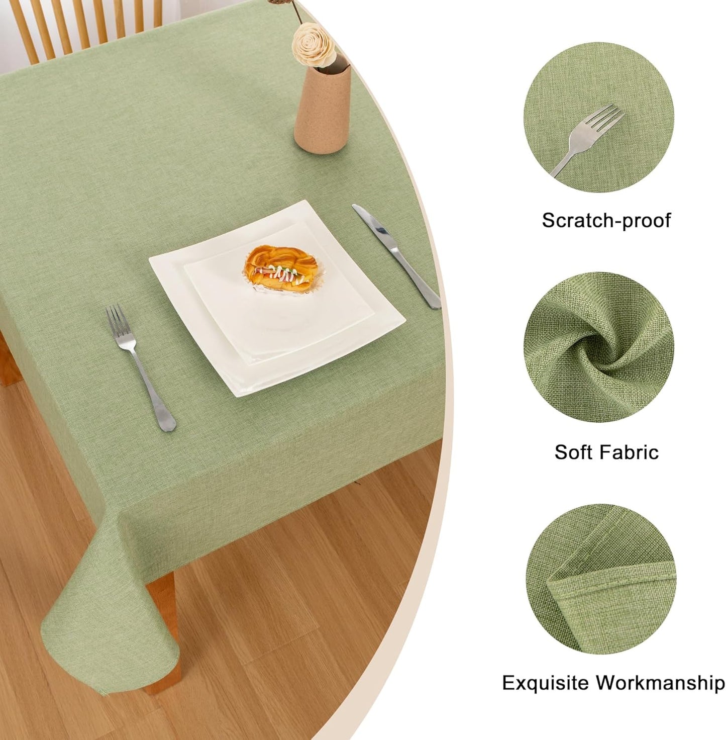 Hiasan 2 Pack Faux Linen Rectangle Tablecloth - Wrinkle and Stain Resistant Washable Table Cloth for Kitchen Dining Room Holiday Table Cover for Party Dinner, Green, 60 x 120 Inch