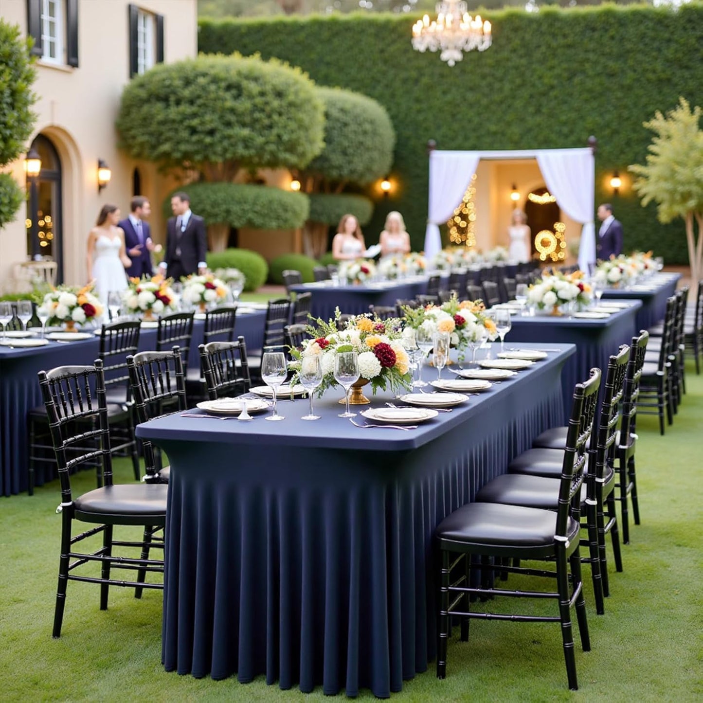 3 Packs Navy Blue Spandex Tablecloths for 6 Foot Rectangle Tables, Stretchy Fitted 6FT Blue Table Skirt for Wedding Party, Wrinkle Free Tablecloths for Banquet Wedding Birthday Party