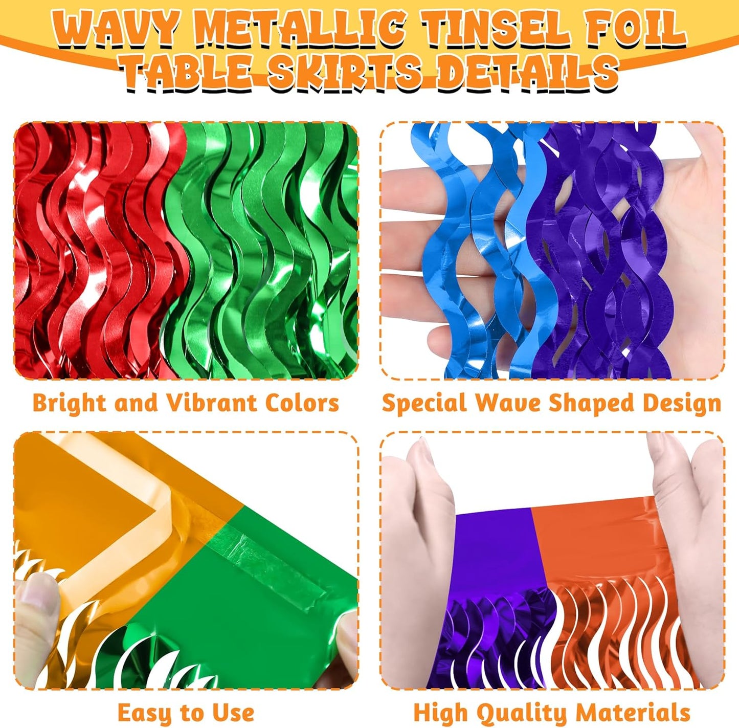 Day of the Dead Table Decorations, 2 Pack Dia De Los Muertos Fiesta Desk Skirts Supplies, Mexican Theme Metallic Wavy Tinsel Foil Fringe Table Skirts, Rainbow Skirts for Mexico Day of The Dead Decor