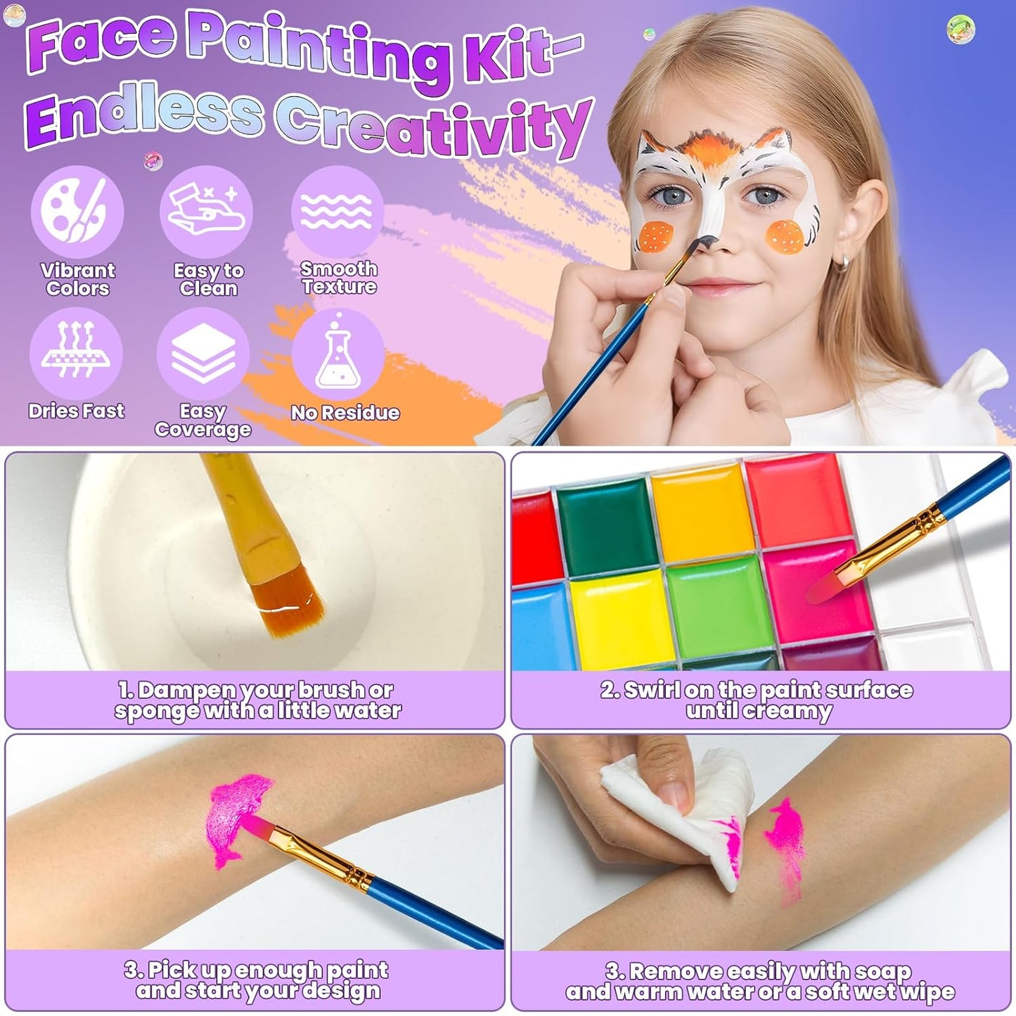 Face Painting Kit for Kids – 26 Colors Non-Toxic Face & Body Paint Palette with Brushes, Stencils, Glitter & Gems for Parties, Halloween, Festivals, School Events, and Creative Play