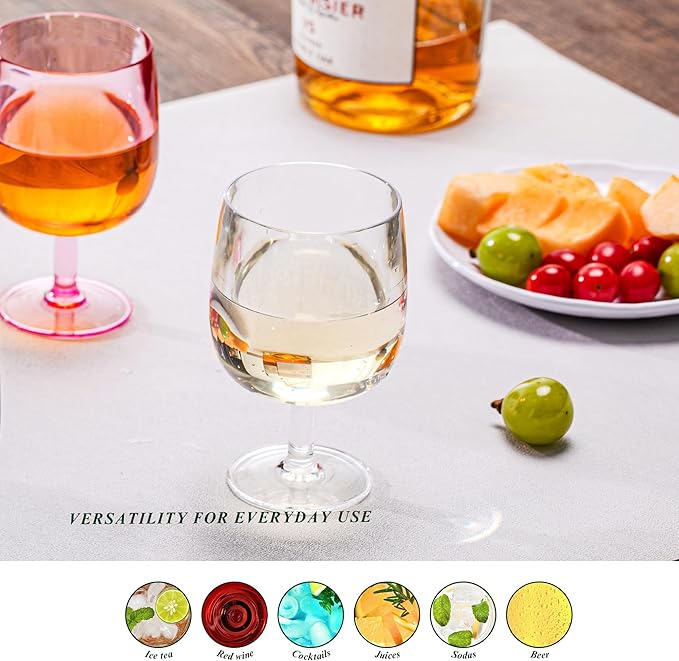 12oz Clear Stemmed Wines Cups (Set of 6), Shatter-Proof Acrylic Bar Glasses, BPA-Free, Dishwasher-Safe