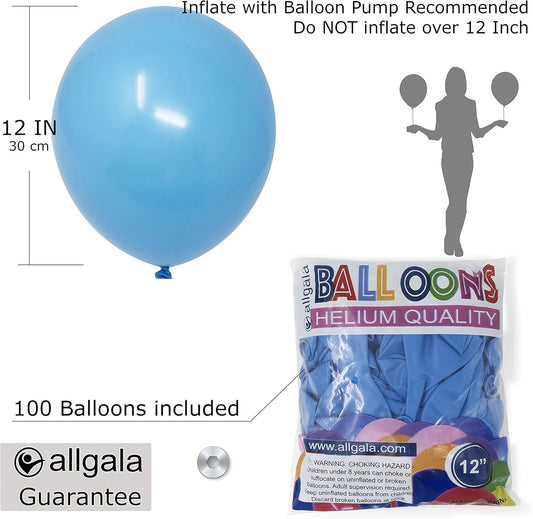 Allgala Latex Balloons for Parties | Helium Grade Bulk Balloon Pack | Ideal for Birthday Party Decorations, Baby Shower, Christmas Party | Colored Balloons for Events | 100ct 12" - Light Blue