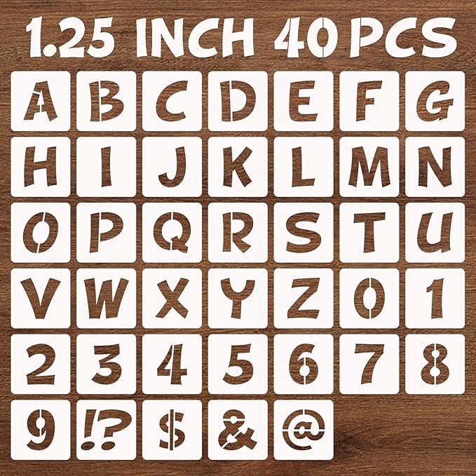 BAMIDELE 1.25 Inch Letter and Number Stencils, 40 Pcs Reusable Plastic Alphabet Spray Paint Stencils for Painting on Wood, Wall, Fabric, Rock, Chalkboard, Door Porch, Signage, DIY Craft Decoration