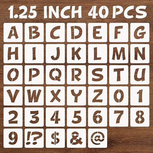 BAMIDELE 1.25 Inch Letter and Number Stencils, 40 Pcs Reusable Plastic Alphabet Spray Paint Stencils for Painting on Wood, Wall, Fabric, Rock, Chalkboard, Door Porch, Signage, DIY Craft Decoration