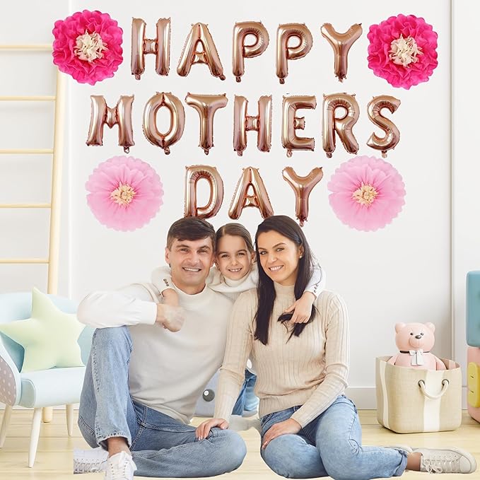 Mother’s Day Party Balloons Kit Decorations 16 inch Foil Balloon Set Happy Mother's Day Best Mom Balloon Set Decoration for Mother's Day (Hot Pink Flower Balloon)