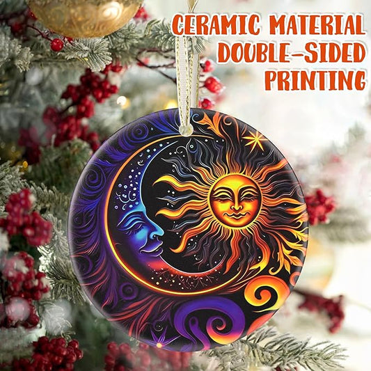 Christmas Ornaments, 3.5 Inch Ceramic Sun and Moon Hanging Ornament, Christmas Tree Ornaments, Gifts for Neighbor, Xmas Gifts, Unique Gift Idea, Perfect for Holiday Party, Tree, Window, Wall Decor