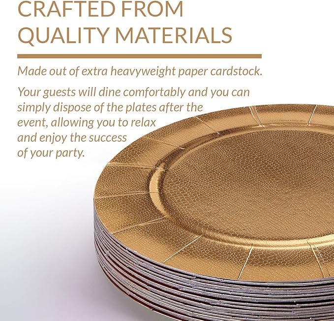 SILVER SPOONS DISPOSABLE ROUND CHARGER PLATES - 40pc (Gold)