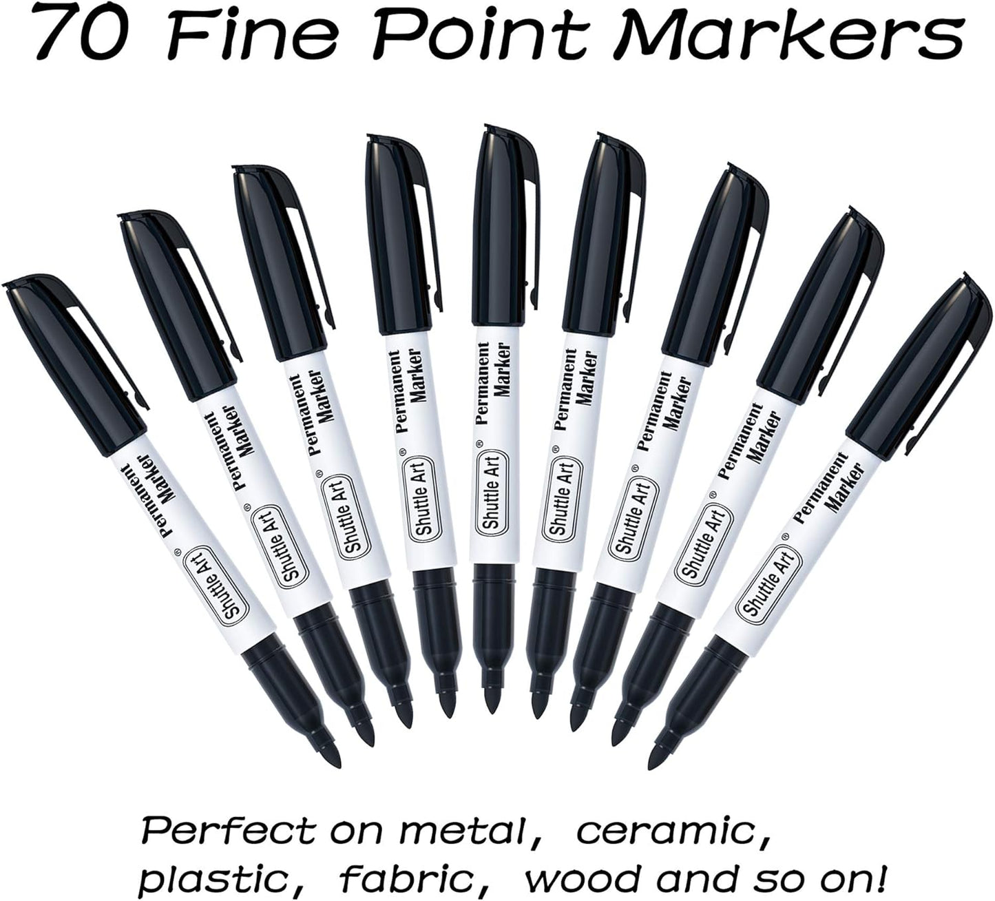 Shuttle Art Permanent Markers, 70 Pack Black Permanent Marker set,Fine Point, Works on Plastic,Wood,Stone,Metal and Glass for Doodling, Marking