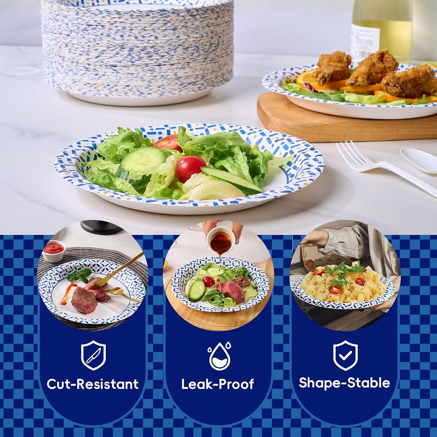 JOLLY CHEF 300 Count 8.5 Inch Paper Plates, Soak-Proof, Cut Proof, Disposable Heavy Duty Plates for Everyday Use, Picnic, Family Gatherings, Parties