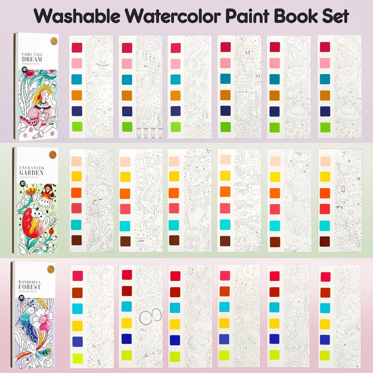 Watercolor Painting Coloring Books Arts & Crafts Kit, Pocket Watercolor Paint Bookmarks, Mess Free Paint with Water Set, Travel Activities Art Supplies Party Favors Exchange Birthday Gifts for Kids