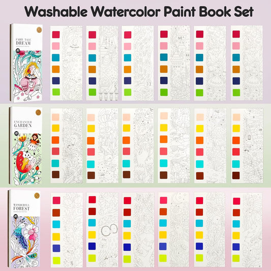 Watercolor Painting Coloring Books Arts & Crafts Kit, Pocket Watercolor Paint Bookmarks, Mess Free Paint with Water Set, Travel Activities Art Supplies Party Favors Exchange Birthday Gifts for Kids