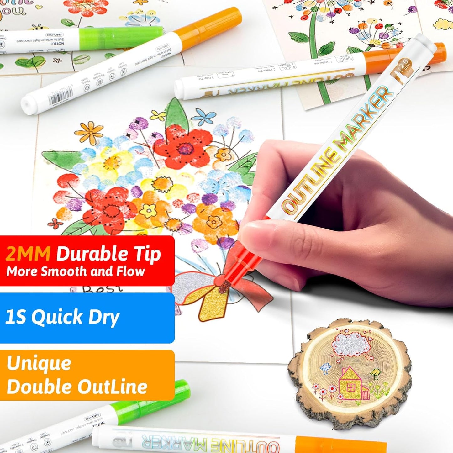 Outline Markers Self-outline Metallic Markers, 20 Silver&12 Gold Colors Double Line Outline Markers Super Squiggles Shimmer Glitter Pen Set for Christmas Greeting Card,Kid Drawing,Doodling,DIY Crafts