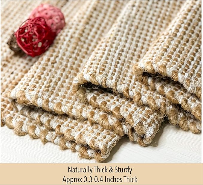 Chardin Home Natural Jute and Ivory Placemats, Set of 4 – Rustic Handmade Boho Table Mats, 13x19 Inch Dining Table Placemats for Kitchen, Everyday Meals, Holidays, Farmhouse or Modern Table Décor