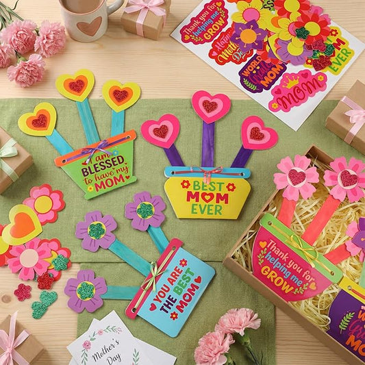 Frienda 48 Set Mother Day Crafts for Kids Happy Mother's Day Flower Pot for Mom Make Your Own Flowers Pot Craft DIY Floral Paper for Classroom Activities Mothers Gifts Spring Party Favors
