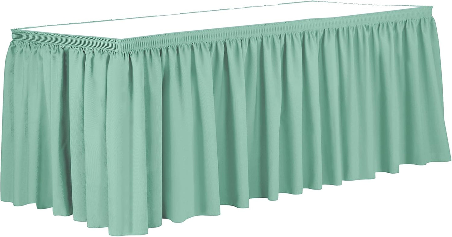 Ultimate Textile Pleat Polyester Fabric Table Skirt - Machine Washable, Flame Resistant, Cut & Sewn in NJ, Desk Skirt - Mint, 21' Shirred Pleat x 42" h