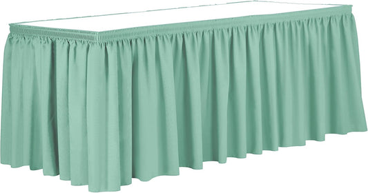 Ultimate Textile Pleat Polyester Fabric Table Skirt - Machine Washable, Flame Resistant, Cut & Sewn in NJ, Desk Skirt - Mint, 7' Shirred Pleat x 42" h