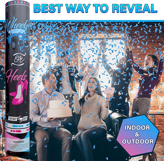 5pc Boy Gender Reveal Confetti Cannon Blue – Biodegradable Blue Confetti Poppers Gender Reveal Party Confetti Cannon & Baby Celebration Poppers