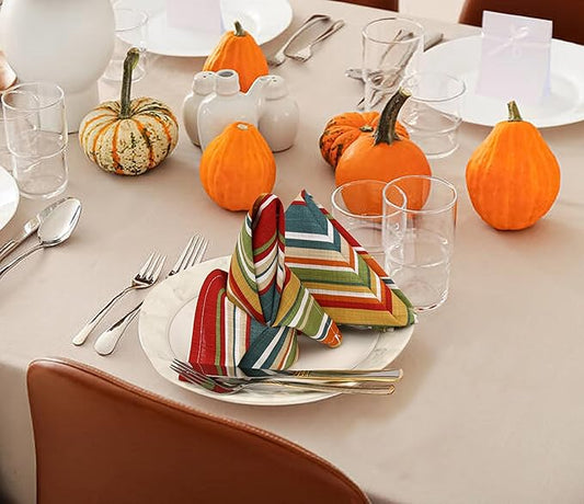 Ruvanti Cloth Napkins Set of 12 Cotton 100%, 20x20 Inches Napkins Cloth Washable, Soft, Absorbent, Cotton Napkin for Parties, Christmas, Thanksgiving, Weddings, Dinner NapkinsCloth - Multi Strip