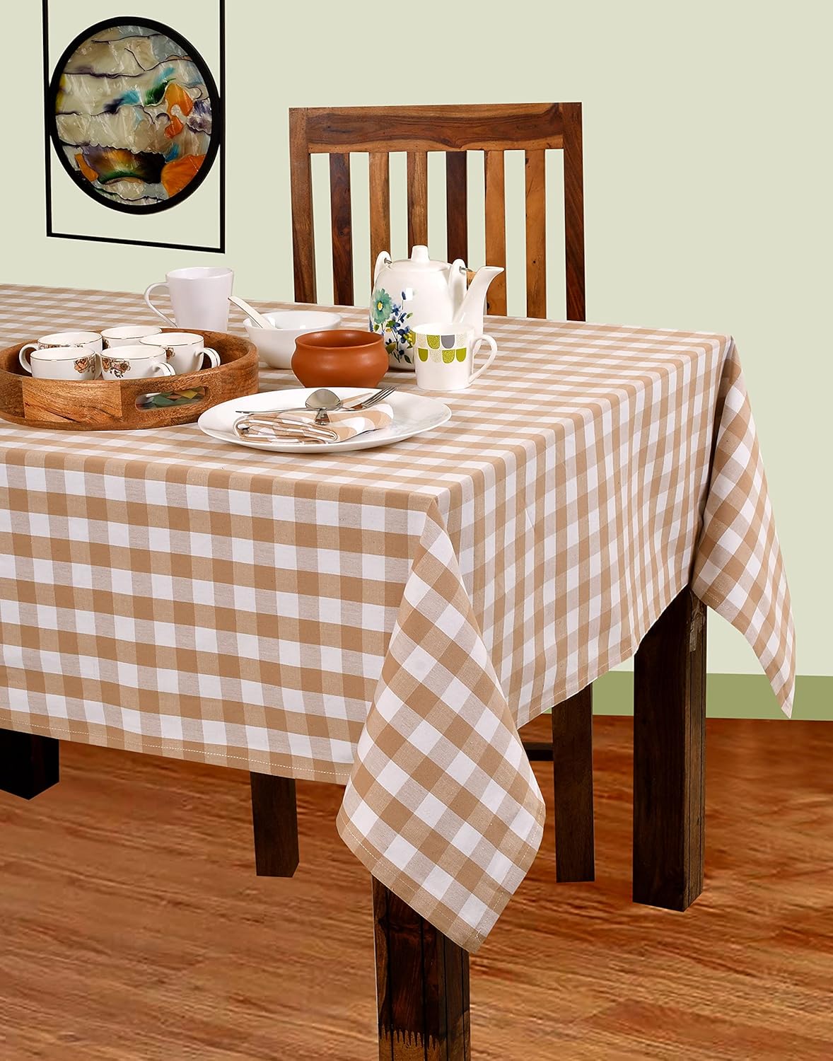 Urban Villa Tablecloth Buffalo Check Table Cloth Tabletop Cover Kitchen Dining Tablecloth 100% Cotton Parties Wedding Holiday Dinner Taupe/White Rectangle 52X70 Inches 4-6 Seats Table Cloth Christmas