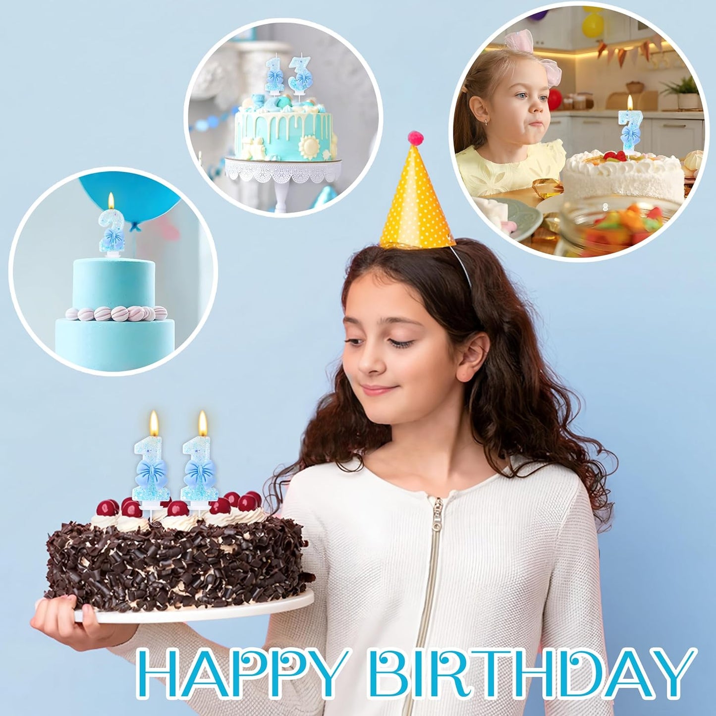 11 Birthday Candles Blue Bow Number 11 Cake Candles, 11th Cake Topper Decorations for Kids Pets Pastel Birthday Party Supplies (Number 11)