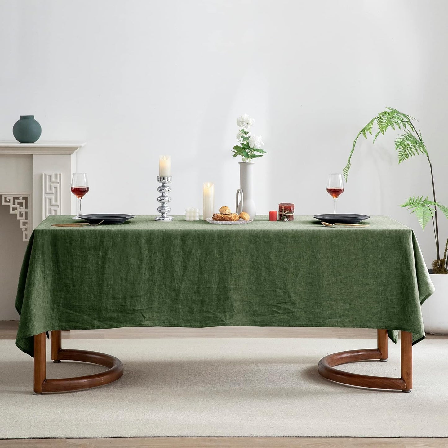 EVERLY 100% Pure Linen Rectangle Tablecloths 60x120Inches for Dining,Buffet Parties,Picnic,Events,Weddings and Restaurants,Decorative Halloween,Thanksgiving Machine Washable Tablecloths-Green