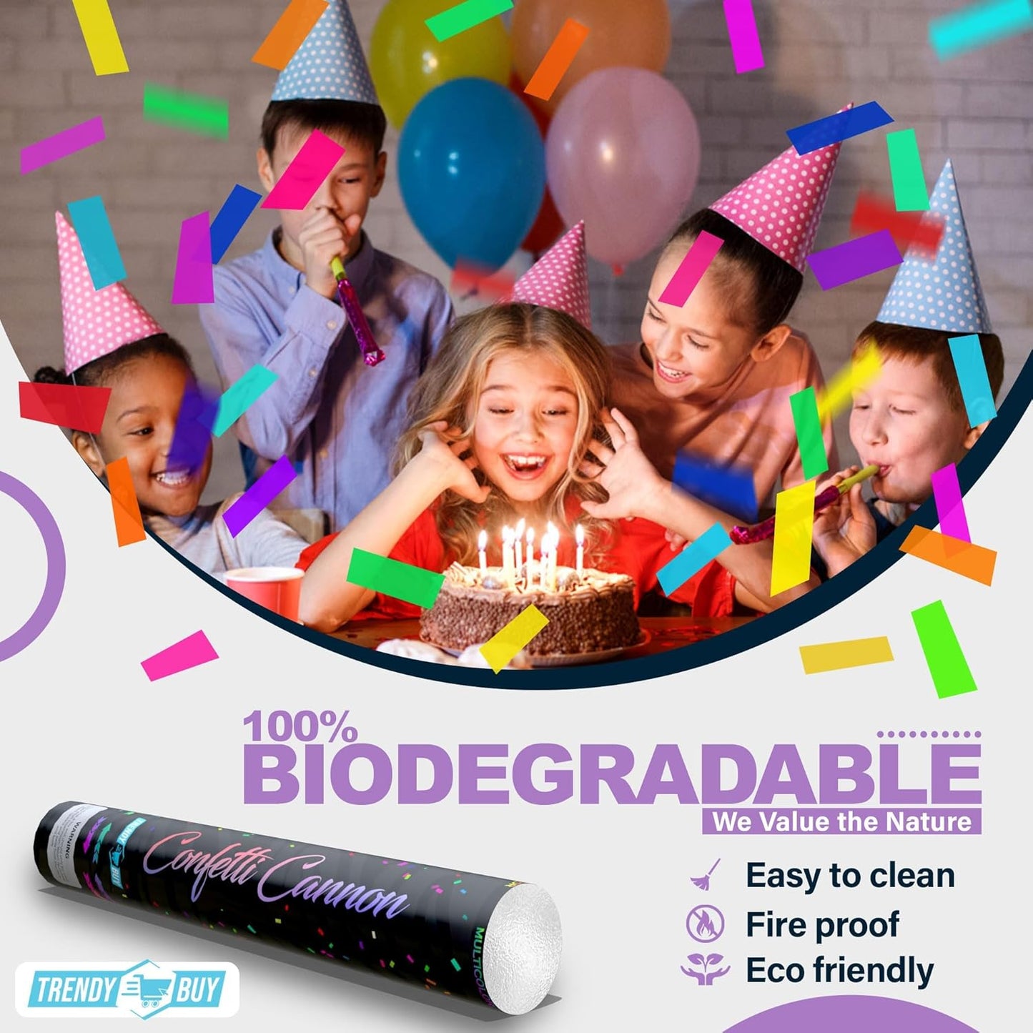 Multicolor Confetti Cannon 2pc, Biodegradable Confetti Poppers, Party Poppers for 2025 New Year’s Eve, Christmas, Birthdays & Celebrations, Confetti Blaster Shooters