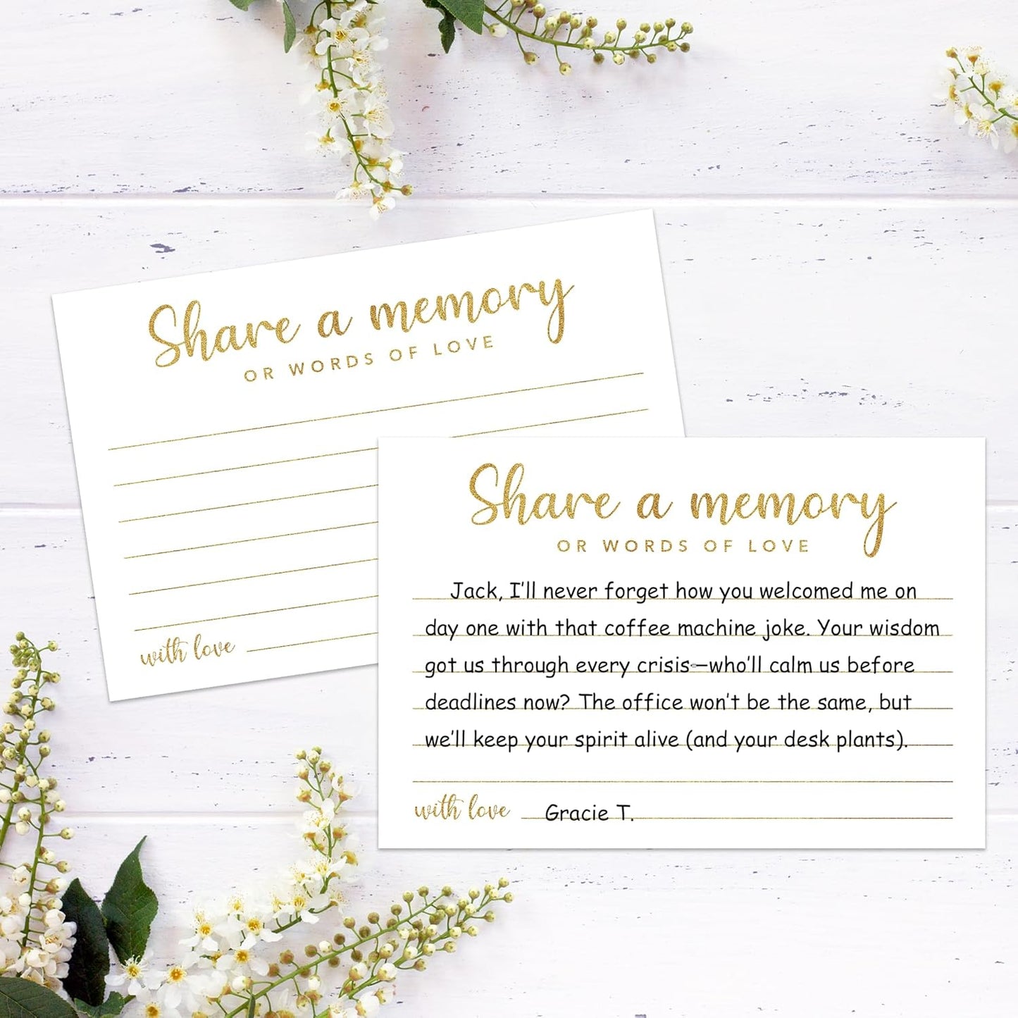 Share a Memory Cards for Celebration of Life, Graduation, Retirement, Birthdays, Guest Book Ideas, Funeral Sign In Book For Memorial Service, 4x6 Inches Set of 50 Pcs(Gold) -A10