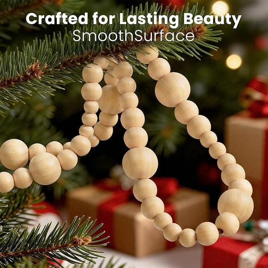 2PCS Christmas Wood Beads Garland 14.4 Feet Wooden Bead Garland Boho Ornaments for Christmas Tree, Xmas Vintage Rustic Farmhouse Round Craft Bead Hanging Holiday Decorations(7.2 Feet/1Pcs)