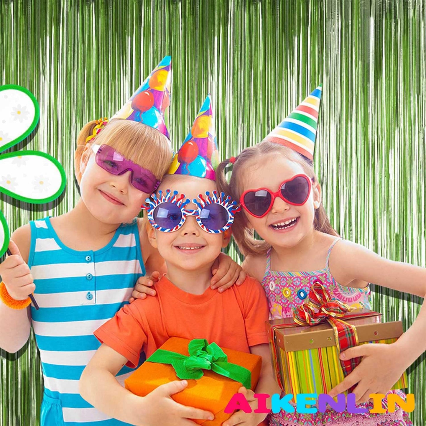 4 Pack 3.3Ft x 6.6Ft Light Green Foil Fringe Curtain Backdrop, Metallic Tinsel Foil Fringe Streamers Curtains Background for Photo Booth, Birthday, Wedding, Halloween, Christmas Party Decoration
