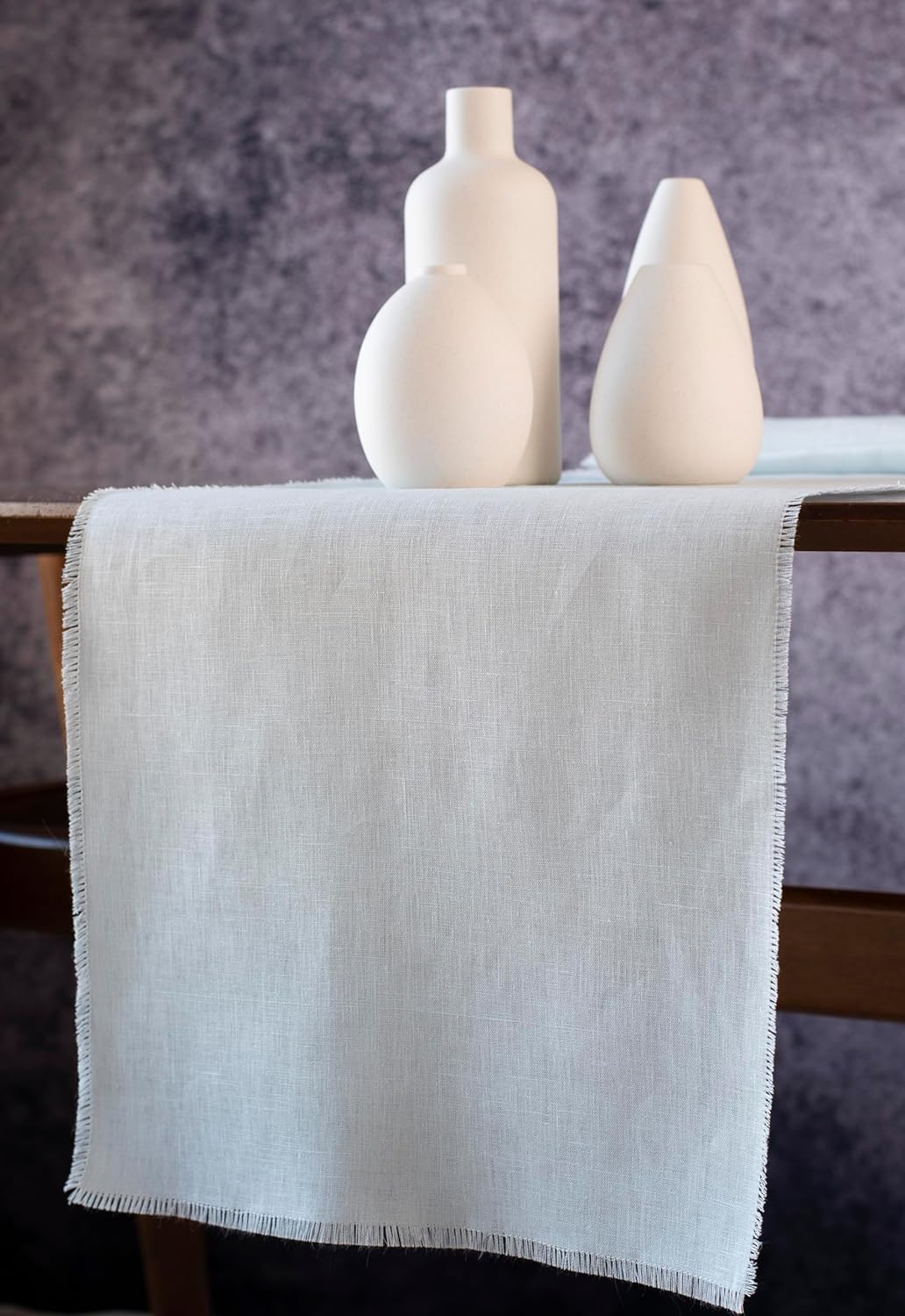 Christmas Table Runner with Fringe- 14x108 Inch Long Blue 100% Pure Linen Runner for Table, Light Blue Table Runner for Spring and Summer – Machine Washable, Handmade
