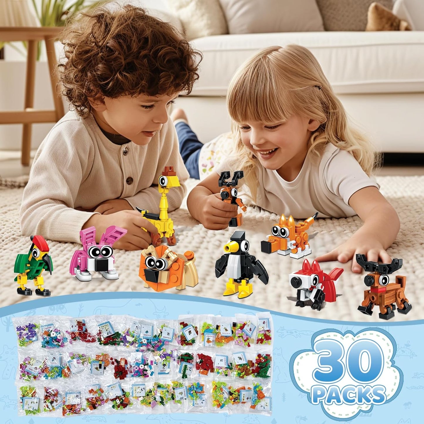 30 Pack Party Favors Building Set for Kids, 750 Pcs Mini Animal 3-in-1 Building Block Kit Sets, Goodie Bags Stuffers for Kids Classroom Prizes Birthday, Best Gifts for Boys Girls Ages 6+