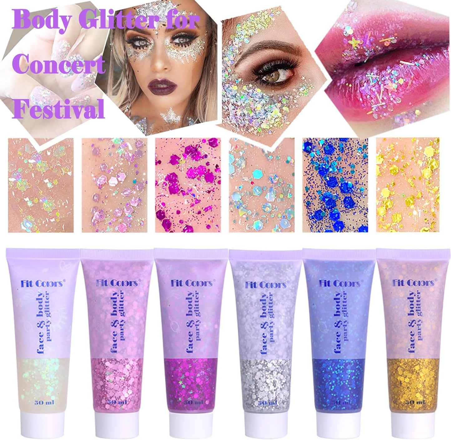 Body Glitter Face Glitter Gel: Singer Concerts Disco Festival Rave Accessories Face Glitter Makeup Chunky Sequins Mermaid Face Body Hair Glitter Gel (2 Red)