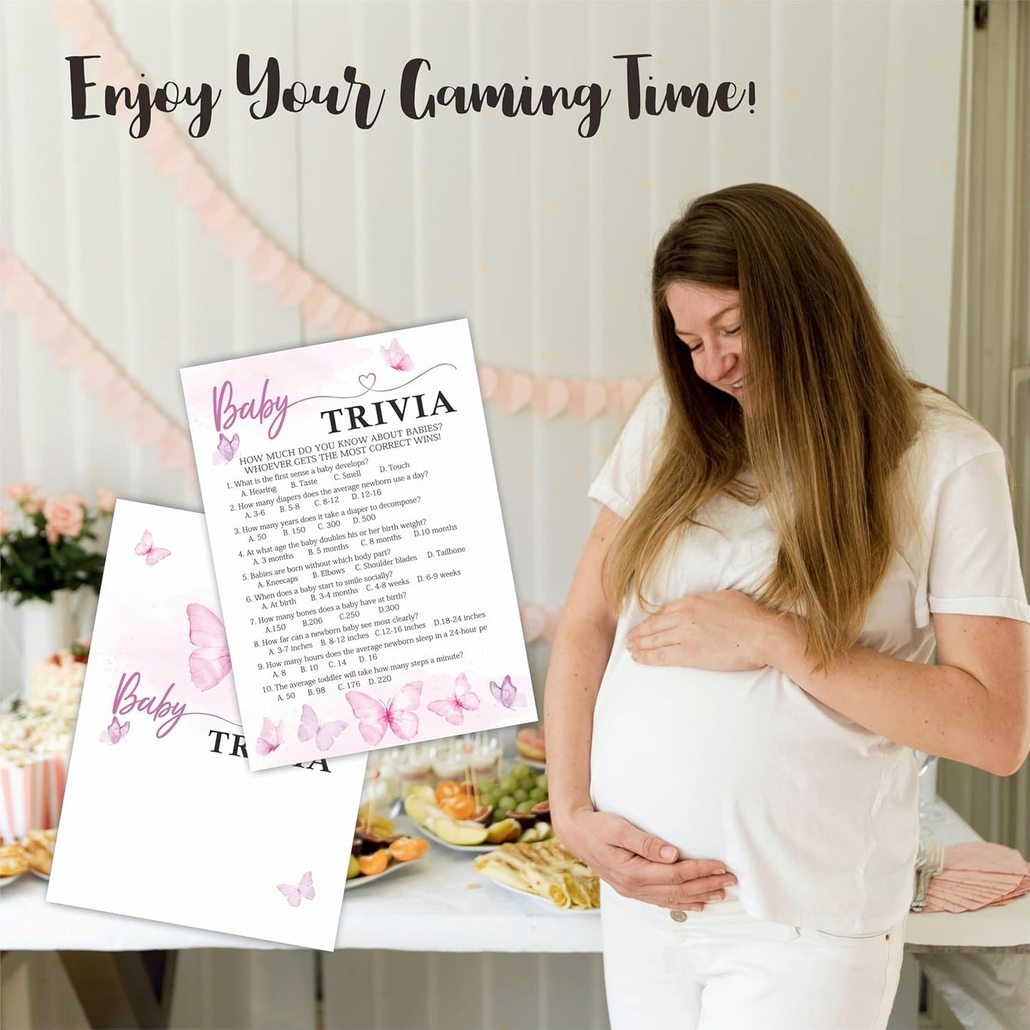 Baby Trivia Game Set for Baby Shower Activity, 30 Double-Sided Fill in Butterflies Game Cards with 1 Answer Card for Girls Boys, Gender Reveal Game，Baby Shower Party Favors & Decorations -A22