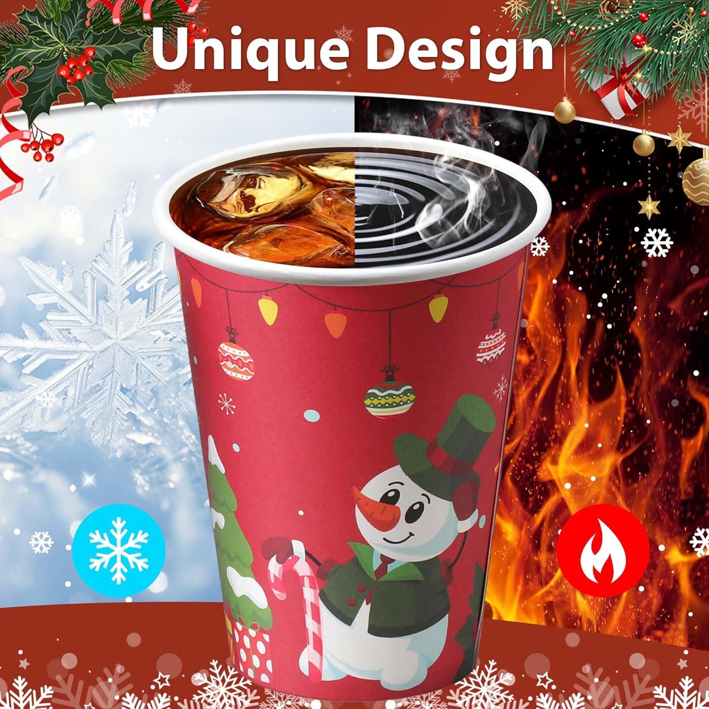 100 Pack 12 oz Christmas Coffee Cups with Lids, Disposable Paper Coffee Cups for Hot/Cold Drinks Office Home Shop Event (Two Colors)