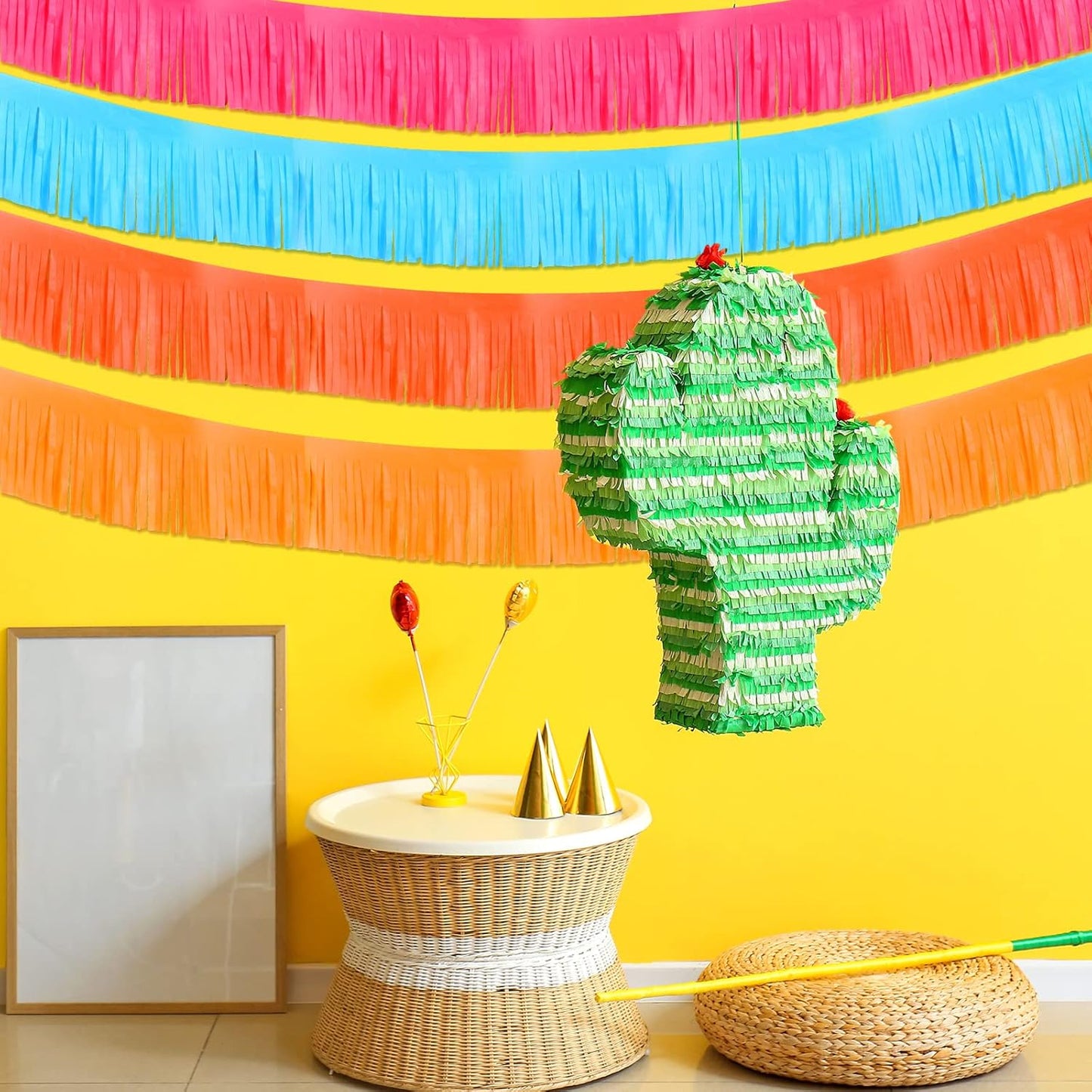 Taiyin 12 Pack 120 Feet Yellow, Orange, Pink, Blue Fringe Garland Tissue Paper Fringe Tassel Party Garland Wall Hanging Banner Backdrop Streamers for Wedding Birthday Autumn Thanksgiving