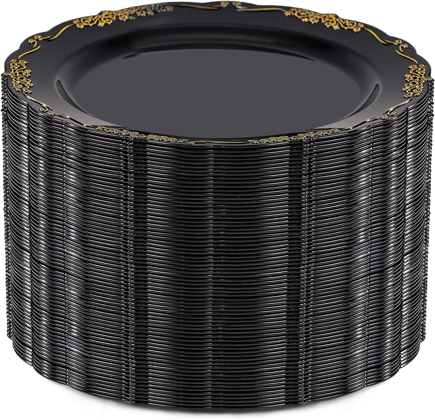 DaYammi 60PCS Black and Gold Plastic Plates, Heavy Duty Black and Gold Disposable Plates Premium 7.5 inch Black Dessert Cake Salad Appetizer Plates Hard Plastic Plates Disposable for Halloween Party