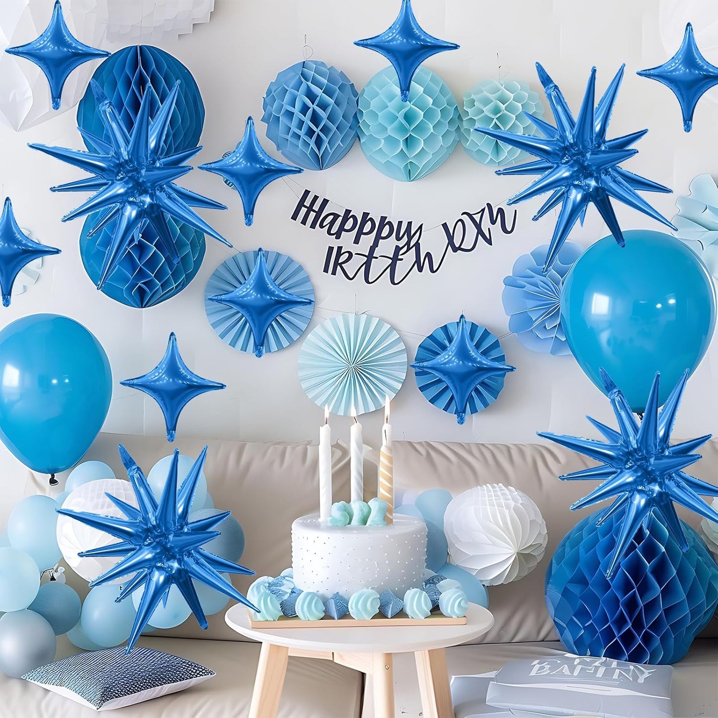 Blue Star Balloon,Dark Blue 6Pcs 22Inch Explosion Star Balloons and 10Pcs 10Inch Four Angle Balloons Kit for Birthday Graduation Anniversary Baby Shower Wedding Party Decorations