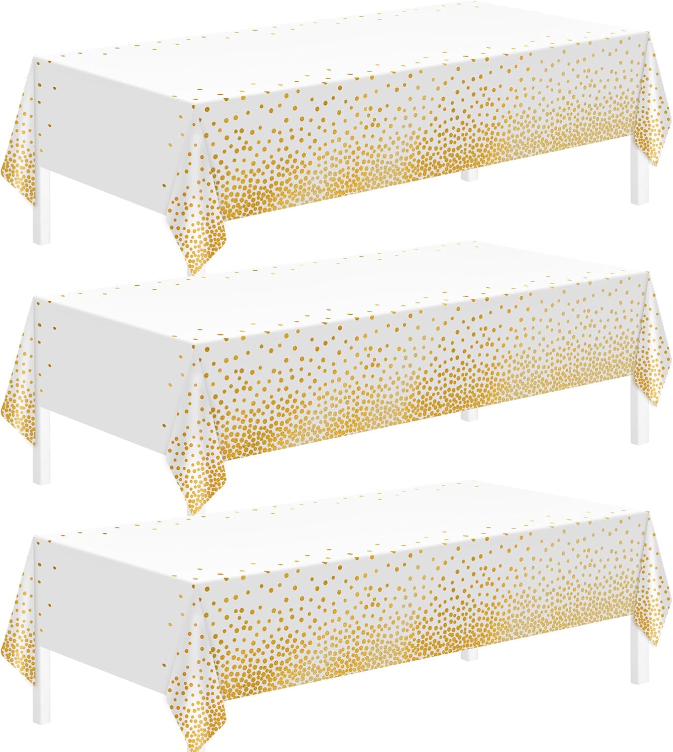 Tablecloths for Rectangle Tables,3 Pack 54" X 108" Plastic Table Cloth Disposable Table Covers Engagement Party Decorations, White Gold Dot Tablecloths Disposable Tablecloth for Weddings Buffet Tables