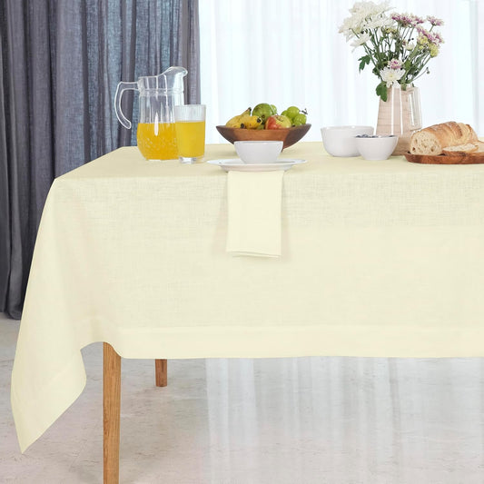 D'Moksha Homes Linen Cream Tablecloth 60 x 132 Inch - 100% Pure Linen Rectangular Tablecloth - Machine Washable Table Cloth for Fall, Autumn and Halloween