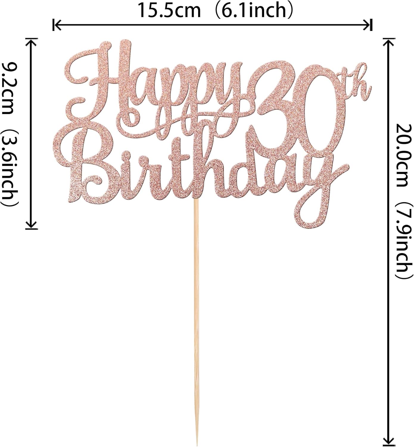 1 PCS Happy 30th Birthday Cake Topper Glitter Cheers to 30 Years Birthday Cake Pick 30 Fabulous Cake Decoration for Happy 30th Birthday Anniversary Party Decorations Supplies Rose Gold