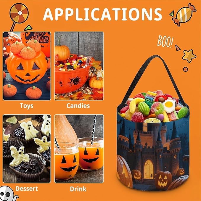 Halloween Candy Bucket - Halloween Night Moon Pumpkins Castle Trick Or Treat Candy Bag, Gift Bag for Party Favor Supplies