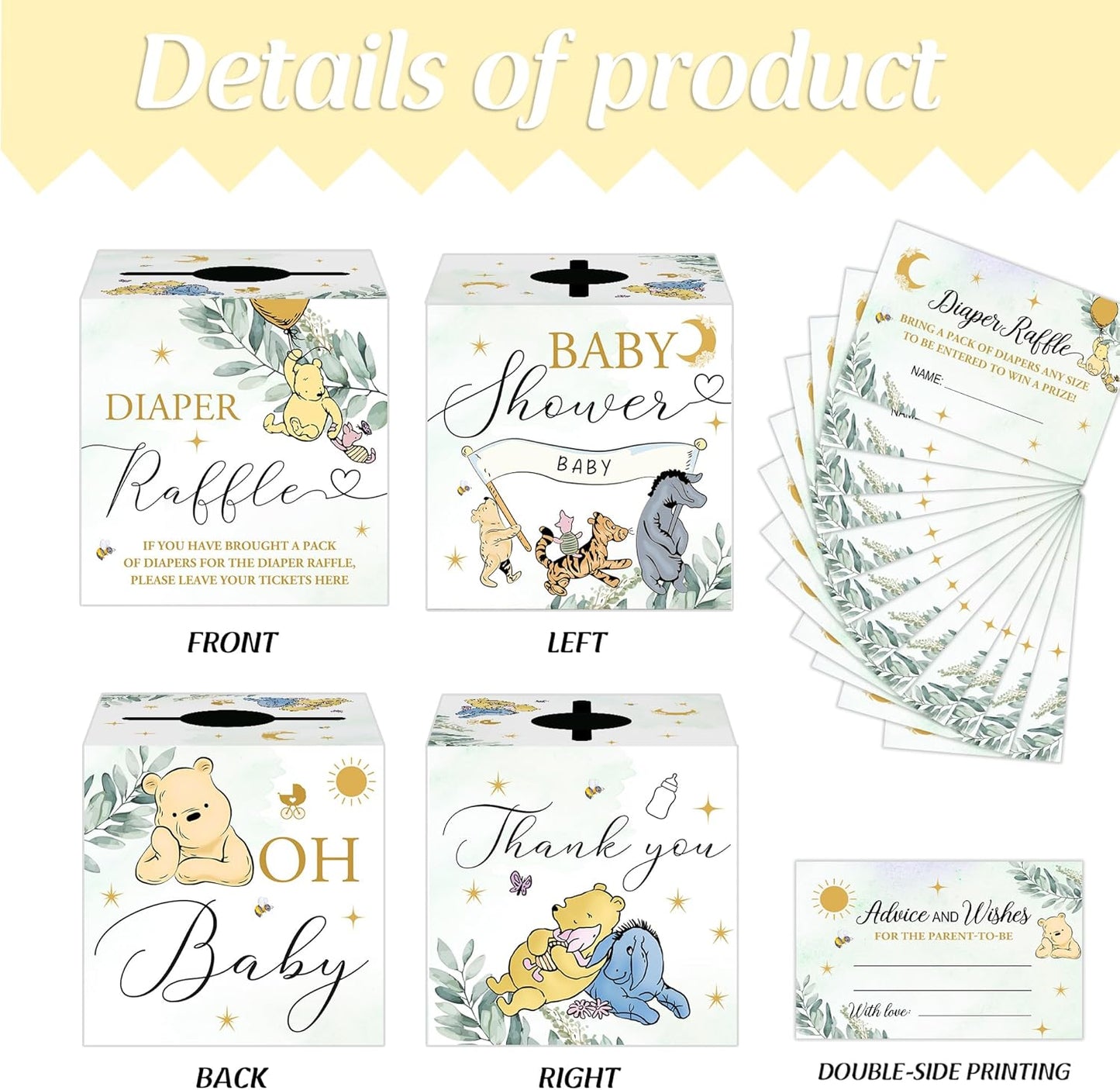 Winnie Baby Shower Games-Winnie Baby Shower Decorations-Pooh Party Decorations-Baby Shower Diaper Raffle Box With 50PCS Winnie Cards