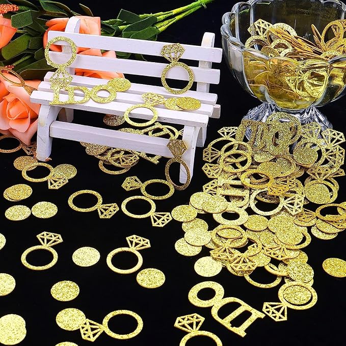 Gold Wedding Table Confetti, Bridal Shower Decorations Bride to Be Confetti Glittering Diamond Ring I Do Engagement Party Table Scatter, 100pcs