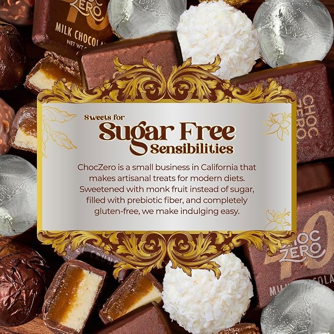 ChocZero Chocolate Hazelnut Truffles Variety Pack, Zero Added Sugar, Gluten Free, Keto Holiday Gift, High Fiber, 24 Individually Wrapped Pieces, 13 Ounce (Pack of 1)