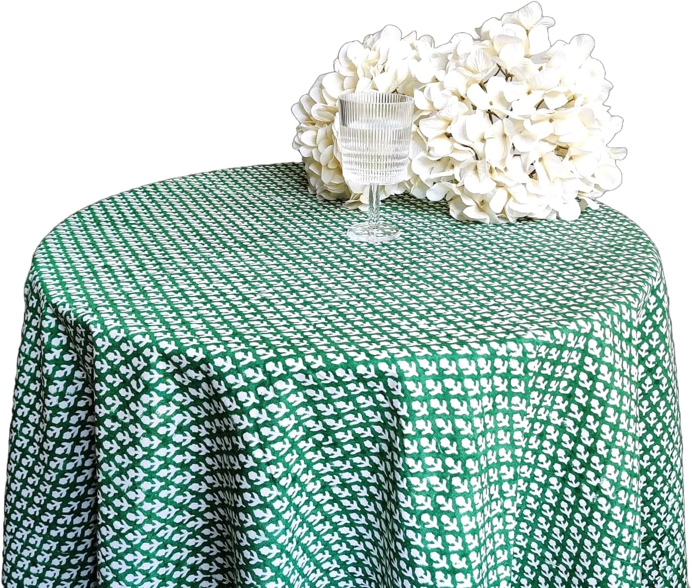 ATOSII Queen Green 100% Cotton Round Tablecloth, Handblock Print Floral Table Cloth for Kitchen Dining Linen I Parties, Weddings, Outdoors, Christmas, Thanksgiving I Fall Home Decor 72" Inches Round