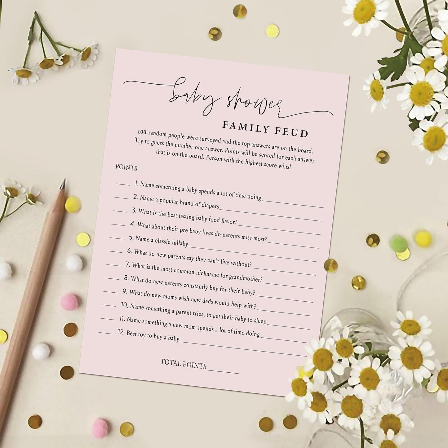 Baby Shower Family Feud Game - Pack of 30 Game Cards 1 Answer Key, Baby Shower Game for Boy & Girl, Gender Neutral Baby Shower Decorations, Baby Feud Game Supplies-06A-Indipink