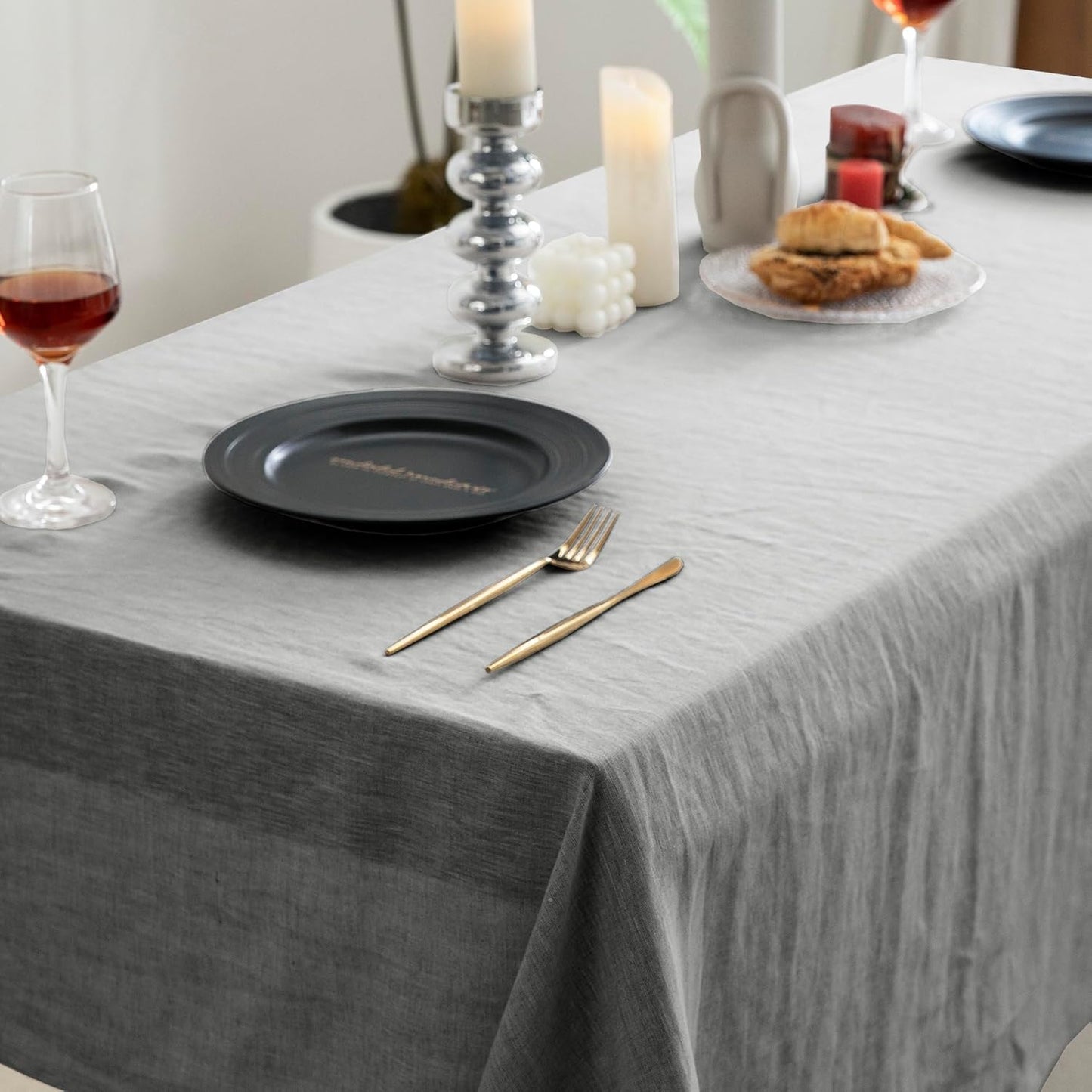 EVERLY 100% Pure Linen Rectangle Tablecloths 60x120Inches for Dining,Buffet Parties,Picnic,Events,Weddings and Restaurants,Decorative Halloween,Thanksgiving Machine Washable Tablecloths-Light Grey