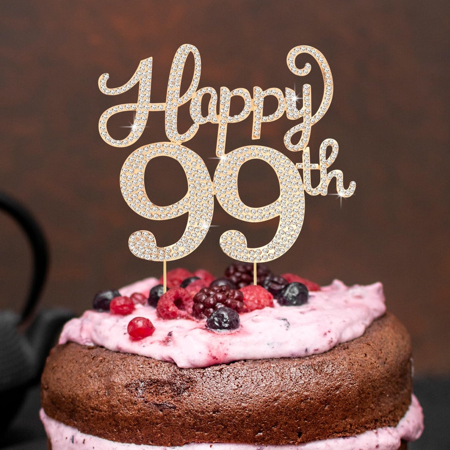 Happy 99th Birthday Decorations,99th Birthday Gold Rhinestone Cake Topper - Cheers to 99 Years Old Bday Party Metal Sparkly Cake Centerpieces Sign.