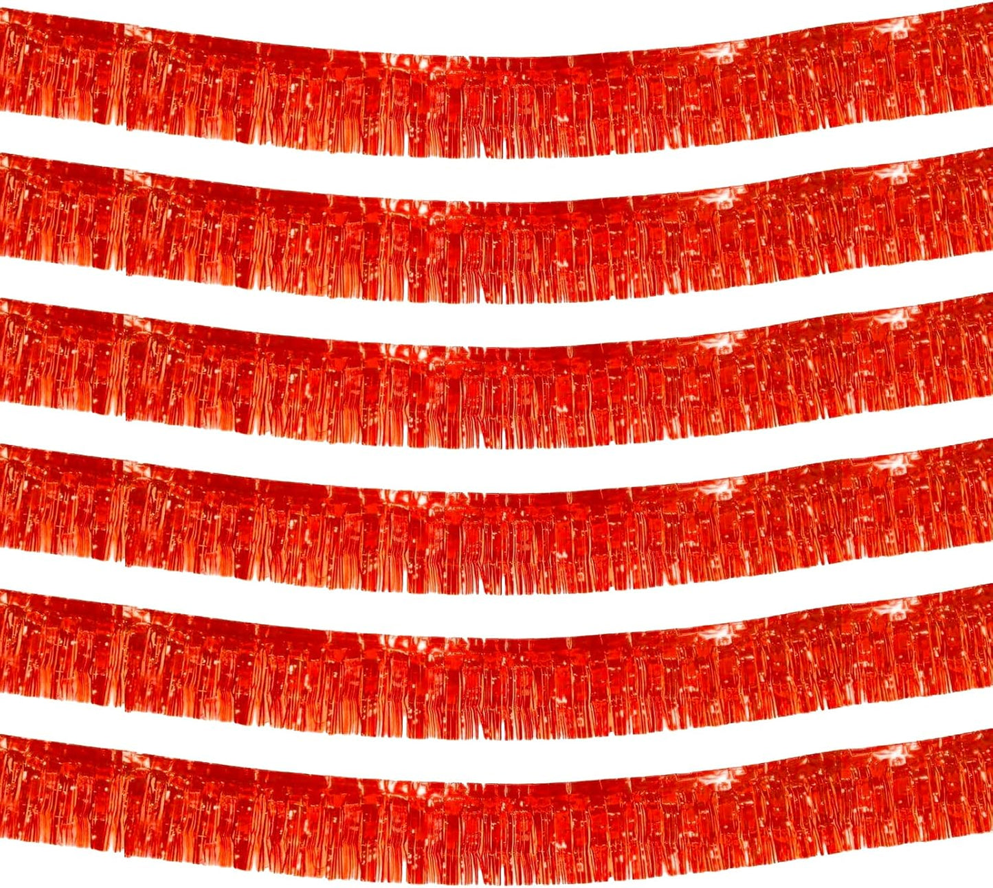 6 Pack 10 Feet Red Foil Fringe Garland Metallic Tinsel Streamers Banner Wall Hanging Curtain Backdrop Banner for Parade Floats, Thanksgiving, Christmas, Birthday, Halloween Party Decorations