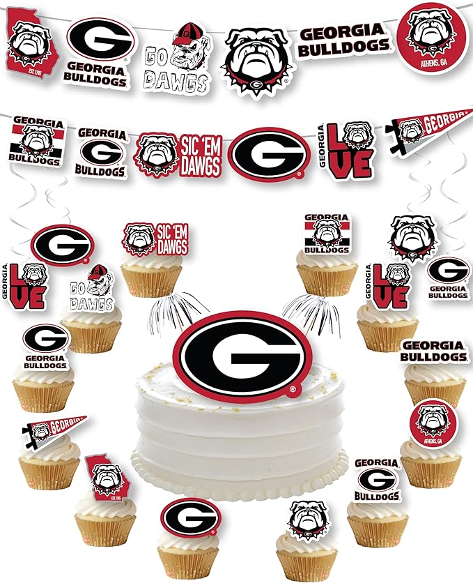 University of Georgia Party Supplies for UGA Football, Birthday Gift, Graduation Party Banner and Cake Toppers (42 Pieces) (Georgia Bulldogs)